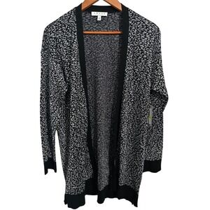 Chaus New York Black and Silver Long Open Cardigan Women's Size Medium NWT‎